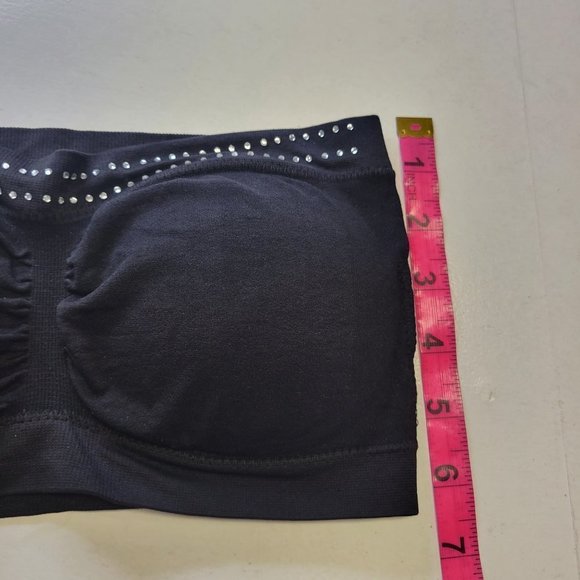 BLACK Strapless Padded Tube Top Sequin Bandeau Sparkly Crop Top One Size - New - Picture 8 of 14